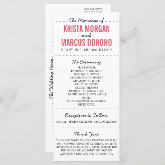 Carte rack du programme de mariage Silhouettes sim (Devant / Derrière)