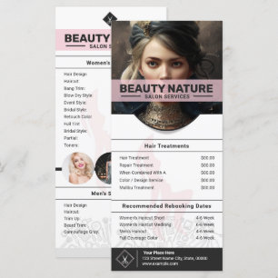Carte Rack du tarif du salon de beauté