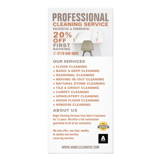 Carte rack du tarif du service de nettoyage du bur (Devant)