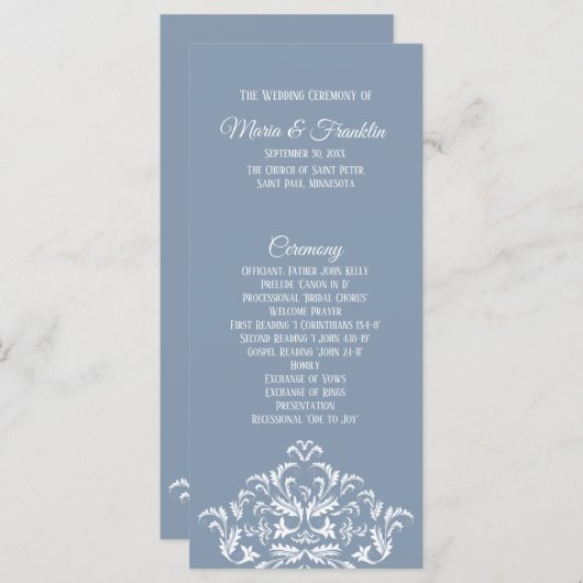 Carte rack Dusty Blue Elegant Damask Program (Devant / Derrière)