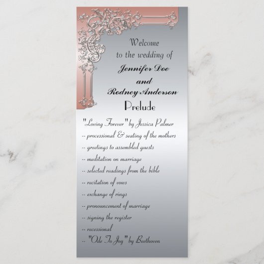Carte rack Peach Pink and Silver Wedding Program (Devant)