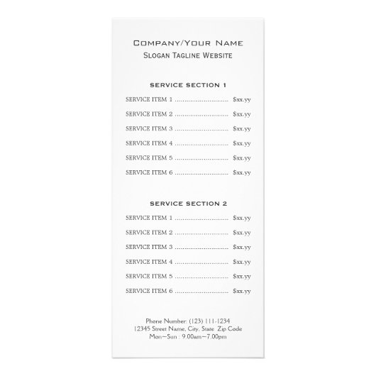 Carte rack Pilates Studio Tarifs (Dos)