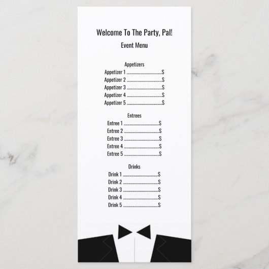 Carte Rackcard du menu mariage ou Formel de l'évén (Devant)
