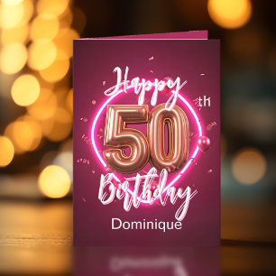 Carte Radiant Chic Rose Gold et rose Neon 50e anniversai
