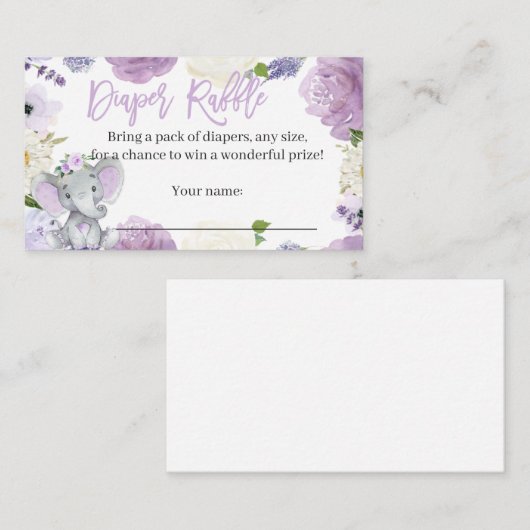 Carte Raffle de couches d'éléphant pourpre pour un (Devant / Derrière)