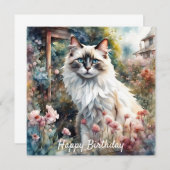 Carte Ragdoll Chat en anglais Jardin Anniversaire (Devant / Derrière)