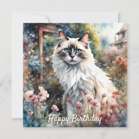 Carte Ragdoll Chat en anglais Jardin Anniversaire (Devant)