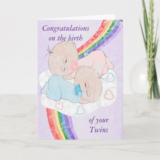 Carte Rainbow Baby Twins Personnalisé (Devant)