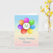 Carte Rainbow balloons flowe Cousin Monogram Birthday (Fleur jaune)