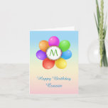 Carte Rainbow balloons flowe Cousin Monogram Birthday<br><div class="desc">Monogrammed Birthday card for your Cousin - Rainbow balloons flower.  You can change font,  color and size in front of the card and inside.</div>