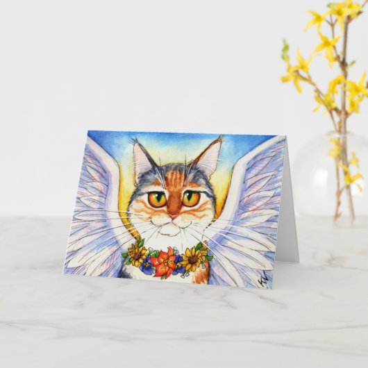 Carte Rainbow bridge chat ange (Fleur jaune)