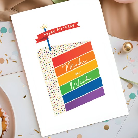 Carte Rainbow Cake Joyeux anniversaire Faire un voeu