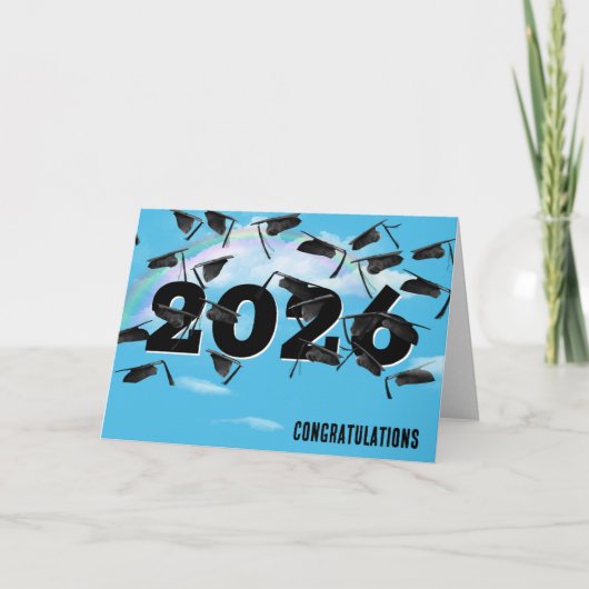 Carte Rainbow Clouds 2026 Black Graduation Hats (Devant)