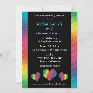 Carte [Rainbow Crinkle Mariage] Coeurs Noir moderne