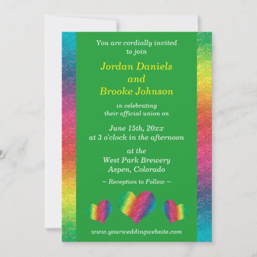 Carte [Rainbow Crinkle Mariage] Coeurs Vert moderne (Devant)