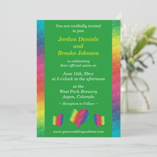 Carte [Rainbow Crinkle Mariage] Coeurs Vert moderne (Debout devant)