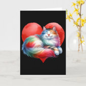 Carte Rainbow Cute Cat Hugging Heart Kitty Love Cat Vale (Fleur jaune)