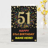 Carte Rainbow Firework 51st Happy Birthday Black & Gold (Fleur jaune)