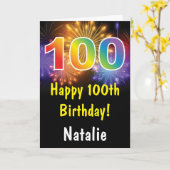 Carte Rainbow Fireworks colorée 100e anniversaire (Fleur jaune)
