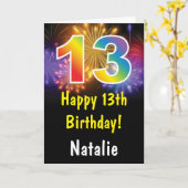 Carte Rainbow Fireworks colorée 13e anniversaire (Fleur jaune)