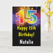 Carte Rainbow Fireworks colorée 15e anniversaire (Fleur jaune)