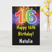 Carte Rainbow Fireworks colorée 16e anniversaire (Fleur jaune)