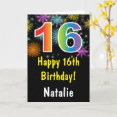 Carte Rainbow Fireworks colorée 16e anniversaire (Fleur jaune)