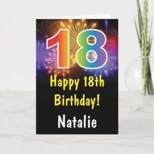 Carte Rainbow Fireworks colorée 18e anniversaire