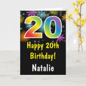 Carte Rainbow Fireworks colorée 20e anniversaire (Fleur jaune)
