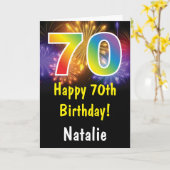 Carte Rainbow Fireworks colorée 70e anniversaire (Fleur jaune)