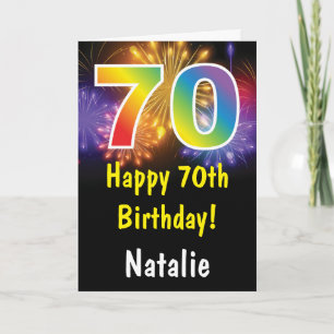 Carte Rainbow Fireworks colorée 70e anniversaire