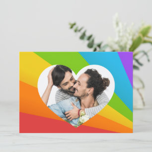 Carte Rainbow Heart Gay Couple Photo Personnalisé Romant