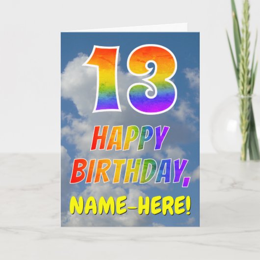 Carte Rainbow Look "13" & "HAPPY BANTHDAY", Nuages, Sky (Devant)