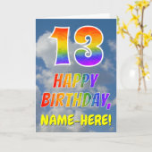 Carte Rainbow Look "13" & "HAPPY BANTHDAY", Nuages, Sky (Fleur jaune)