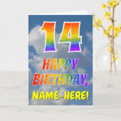 Carte Rainbow Look "14" & "HAPPY BANTHDAY", Nuages, Sky (Fleur jaune)