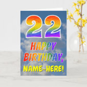 Carte Rainbow Look "22" & "HAPPY BANTHDAY", Nuages, Sky (Fleur jaune)