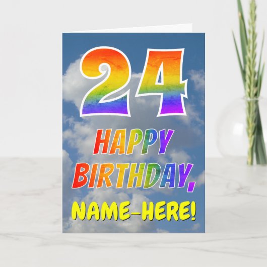 Carte Rainbow Look "24" & "HAPPY BANTHDAY", Nuages, Sky (Devant)