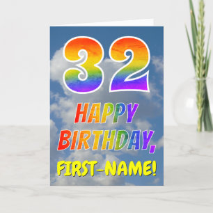 Carte Rainbow Look "32" & "HAPPY BANTHDAY", Nuages, Sky