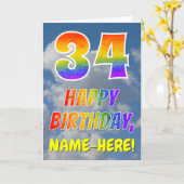Carte Rainbow Look "34" & "HAPPY BANTHDAY", Nuages, Sky (Fleur jaune)