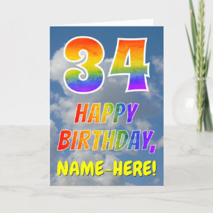 Carte Rainbow Look "34" & "HAPPY BANTHDAY", Nuages, Sky