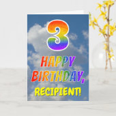 Carte Rainbow Look "3" & "HEUREUX ANNIVERSAIRE", Nuages, (Fleur jaune)