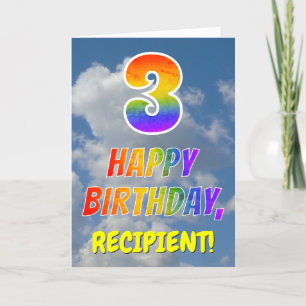 Carte Rainbow Look "3" & "HEUREUX ANNIVERSAIRE", Nuages,