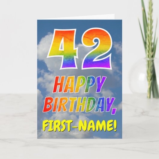 Carte Rainbow Look "42" & "HAPPY BANTHDAY", Nuages, Sky (Devant)