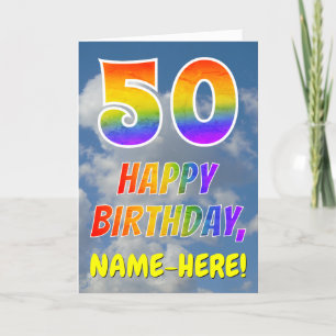 Carte Rainbow Look "50" & "HAPPY BANTHDAY", Nuages, Sky