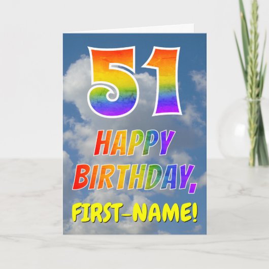 Carte Rainbow Look "51" & "HAPPY BANTHDAY", Nuages, Sky (Devant)