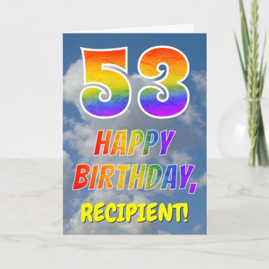 Carte Rainbow Look "53" & "HAPPY BANTHDAY", Nuages, Sky (Devant)