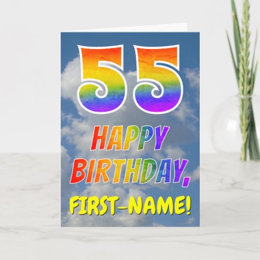 Carte Rainbow Look "55" & "HAPPY BANTHDAY", Nuages, Sky (Devant)
