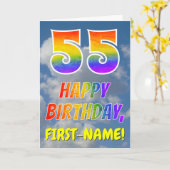 Carte Rainbow Look "55" & "HAPPY BANTHDAY", Nuages, Sky (Fleur jaune)