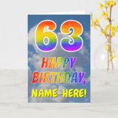 Carte Rainbow Look "63" & "HAPPY BANTHDAY", Nuages, Sky (Fleur jaune)
