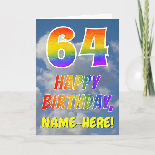 Carte Rainbow Look "64" & "HAPPY BANTHDAY", Nuages, Sky (Devant)